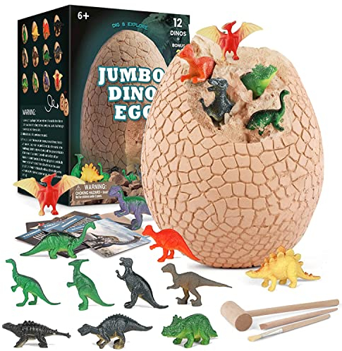 Latierra GroßEs Dino Ei 14 Dinosaur Figuren Dinosaurier Spielzeug, Dino Ausgrabungsset für Kinder Dino Geburtstag Deko Party Supplies - Archäologis