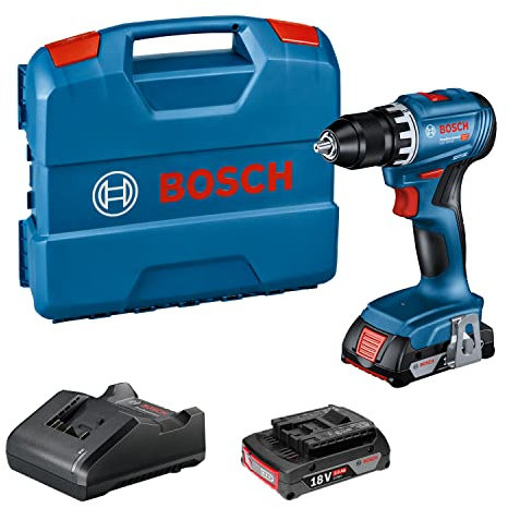 Bosch Professional 18V System Akku Bohrschrauber GSR 18V-45 (Drehzahl 1.900 min⁻¹, inkl. 2x 2.0Ah Akku, Ladegerät GAL 18V-20, L-Case)