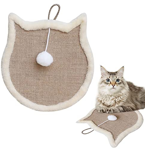 Kratzmatte Katze, 34x34cm Sisal Teppich Katzen, Kratz Teppich Katze Wand, Katzenspielzeug, Katzenzubehöhr Wohnung, Widerstandsfähig Katzenkratzbrett mit Ballspielzeug, Schützt Teppiche und Sofas
