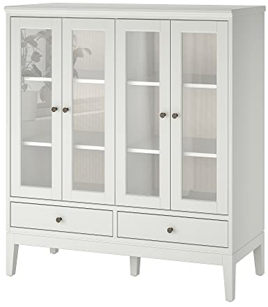 IKEA IDANÄS Schrank mit zweifach gefalteten Glastüren, 121 x 50 x 135 cm, Weiß