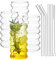 ALINK Lot de 4 verres à cocktail en verre transparent avec pailles et brosse, 473,6 g, capacité 16 oz, design ondulé, lavable en machine, parfait pour les cocktails, le lait, les sodas, les cadeaux