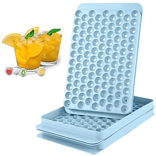 Aoreun Mini Eiswürfelform Bälle, 2 Pcs Runde Eiswürfelform mit Deckel für Gefrierschrank, 104 Stück Platzsparend und stapelbar Eiswürfelform für Freezer Cocktail Whiskey Kaffee