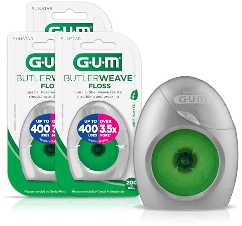 GUM ButlerWeave Woven Dental Floss, Shred Resistant Waxed Floss, Mint Flavored, 1 Count (Pack of 3)