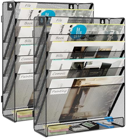 EasyPAG 2 Stück Wandordner, 5 Etagen, Montage Bürobedarf, vertikale Hängemappen, Papierregal, schwarz