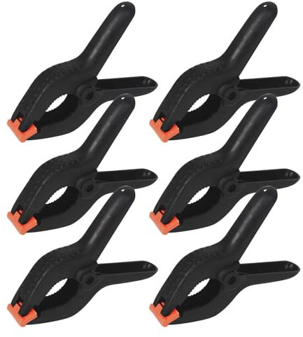 6PCS Nylon Spring Clamps, 4 Inch Plastic Heavy Duty Spring Clips Set, Non-Slip Handle Backdrop Clip for Photo Studio, Wood Working Projects, Home Improvement(Black)
