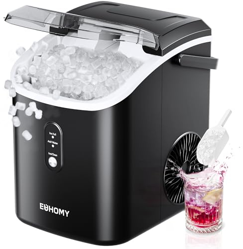 EUHOMY Nugget Ice Maker, Chewable Pellet Ice Machine with Self-Cleaning and Handle, Ready in 6 Mins, 15.5kg/24H, Removable Top Cover, One-Click Operation, Ice Cube Maker for Kitchen, Office