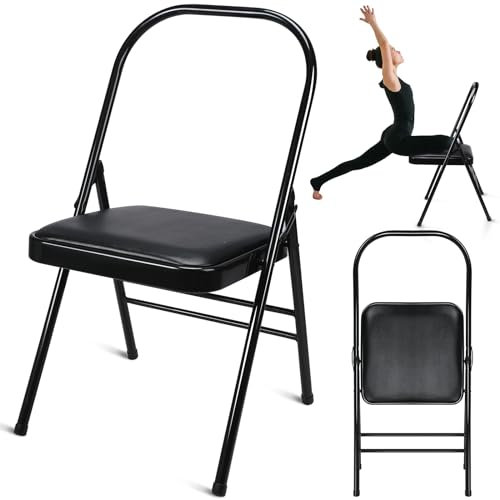 RattanView Yoga hjälpstol med ländryggsstöd rygglös hopfällbar metall vikbar flexibilitet träningsstol balans handstativ träningsverktyg för ryggsmärtor och lindrar styrketräning