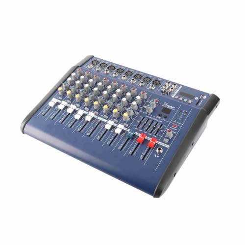 HUIOP Amplificador mezclador autoamplificado de 8 canales Amplificador de consola mezcladora de audio digital con alimentación fantasma de 48 V Ranura USB/SD para grabar DJ Stage Karaoke