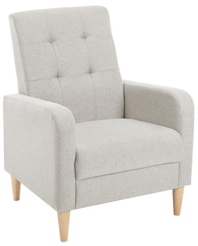 WOLTU Sillon de Relax, Butaca Orejera con Respaldo Alto, Sofá Individual con Reposabrazos, Sillón Lounge para Salón, Dormitorio y Balcón, Patas Madera Maciza, Lino, Gris Claro, SKS41hgr
