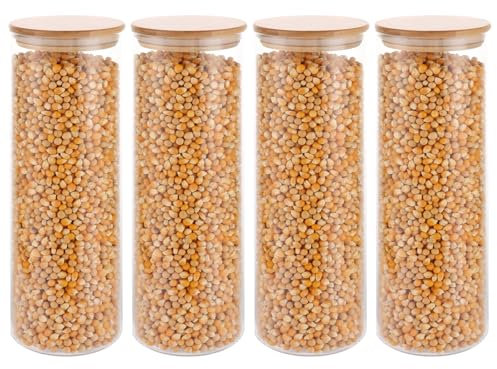 LDXDRU 4x 1200ml Barattoli Vetro con Coperchio, Barattoli Cucina in Bambù per spaghetti, pasta, cereali, farina