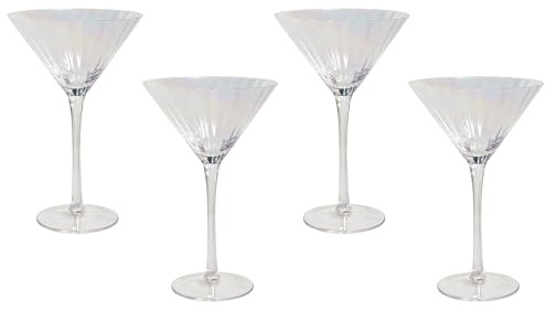 Beliani Set di 4 coppe Martini in vetro trasparente soffiate a mano in da 22 cl con finitura iridescente
