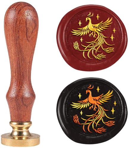 DELORIGIN Phoenix Wachssiegelstempel Retro Vintage Siegelstempel 25mm austauschbarer Messingsiegelkopf mit komfortablem Holzgriff für Briefe Umschläge Einladungen Geschenke Bastel Dekoration | Siegelstempel Personalisiert, Abnehmbarer Messingkopf, Mit Holzgriff, Für Umschläge Geschenke Briefe Einladungen, Dekoration