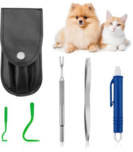 NEUTYPECHIC Zeckenzange 5er Set Etui, Zeckenzange Mensch Enthalten 2 Zeckenhaken, 1 Gefederte Zeckenzange, 1 Doppelendige Pinzette, 1 Zeckenpinzette, Zeckenzange für Hunde, Haustiere, Katze