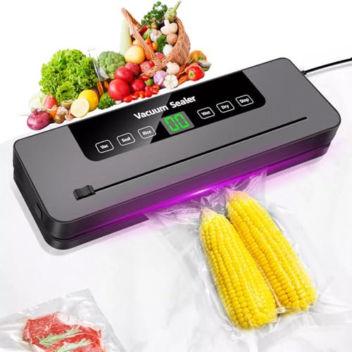 Vacuum Sealer Machine, Automatic Food Vacuum Sealer 5 Modes with 10Pcs Sealer Bags and Built-in Cutter, One-touch Sealing Vacuum Vac Pack Machine for Preserving Meat, Fish, Fruits, and Vegetables