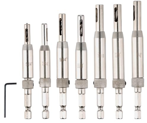 Pagezol 7 Pcs Drill Bits Set, Self-Centering, Hinge, Twist, Guide, 1/4 Inch Hex Shank, Metal, Woods, Plastics, Brick, Concrete