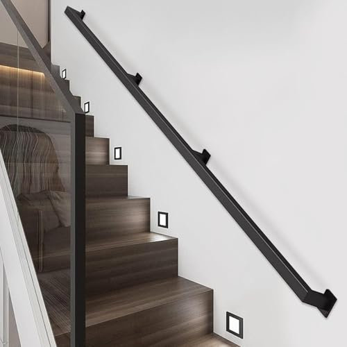 Industrielles Rohr-Treppengeländer-Set, Wandhalterung, Metall-Handlauf für Innentreppen mit schmiedeeisernen Halterungen, rutschfester Haltegriff, erhältlich in 90 cm, 180 cm und 3 m Länge
