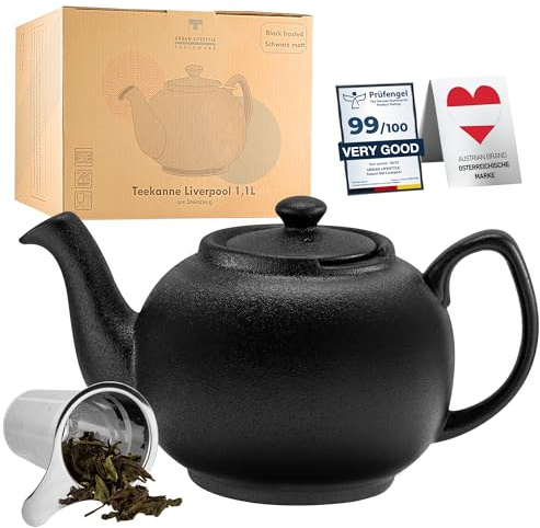 Tekanna URBAN LIFESTYLE Teapot med sil högkvalitativt stengods, droppfri. (Svart 1,1L)