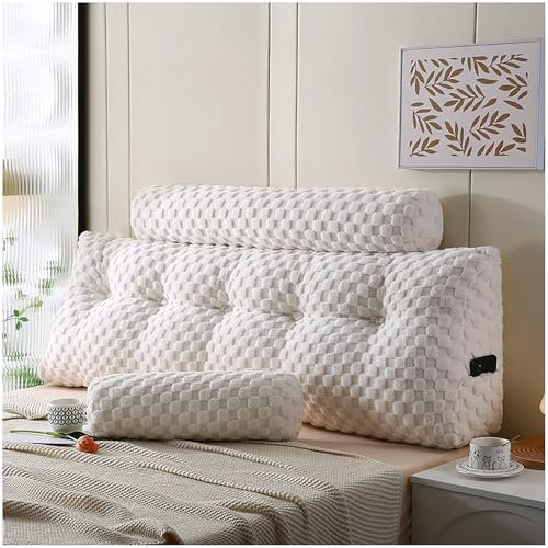 ZTGL Keilkissen Bett Großes Rückenkissen Bett Kopfteil Bequemes Lesekissen für Bett und Sofa, Bett Rückenkissen mit Kopfstütze Couchkissen XXL Lendenkissen,Weiß,180 * 50 * 20cm(2 Pillows)