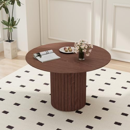 JZGORC Tavolo da pranzo rotondo nido d'ape marrone scuro con venature, base cilindrica 120x120x76 cm