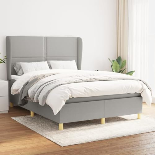 OHOOWOO Boxspringbett mit Matratze Hellgrau 140x200 cm Stoff,Entspannendes Boxspringbett mit Kopfteil und Taschenfederkernmatratze 140x200cm