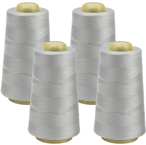 FOGAWA 4 Rollen Nähgarn Polyester Nähgarn Nähmaschinengarn, 40s/2, 3000 yards, Garnspule Overlockgarn für Näharbeiten, Quilten, Patchwork, Kleidung(Hellgrau 3021)