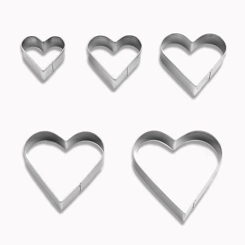 Ycfish 5 Pcs Heart Cookie Cutter, Valentine Stainless Steel Love Hearts Shaped Cutters, Suitable for Cookie Making and Setting