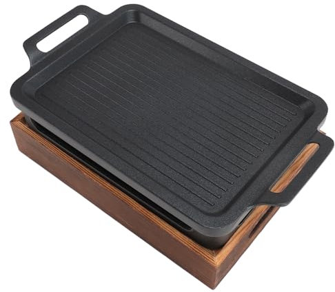 Gril de Barbecue Portable, Gril de Barbecue en Alliage D'aluminium avec Base en Bois, Gril à Charbon de Bois Anti-adhésif pour Restaurant, Maison, Cuisine en Plein Air, Camping,