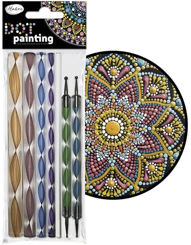 Aladine Målningsverktygssats - 10 tillbehör och 14 bits - för Mandalas, sten, trä, tyger, dukar - prickmålning prickar - kreativ fritid - 80811, flerfärgad