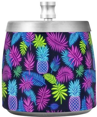 Posacenere per sigarette estivo al neon con foglia di ananas in acciaio inox con coperchio per esterno patio interno, portatile antiscivolo decorativo portacenere per sigari per uomini donne ceniceros