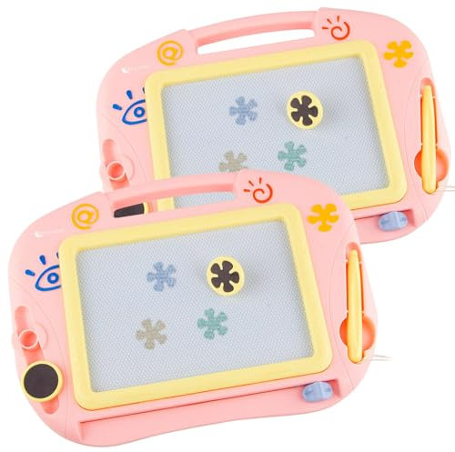 Playtastic Kinder-Schreibtafeln: 2er-Set Kinder-Magnet-Maltafel mit Magnetstift und 2 Stempeln, rosa (Magnettafel zum Malen, Maltafel für Spieltisch, Magnete)