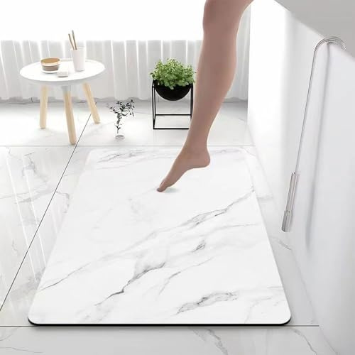 Lukery Alfombra de Diatomita Baño, Rectángulo Alfombrilla de Baño Antideslizantes, Mármol Oro Blanco Lavables Absorbente Alfombra para Bañera Ducha Cuarto de Cocina (Color: E,45x70cm)
