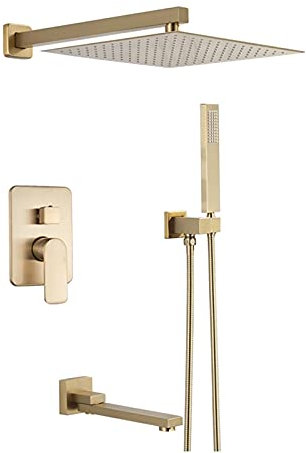 IUBGFTO High Pressure Rain Mixer Shower Combo Set, Concealed 3 Way Shower System with Rainfall Shower Head, Handheld Shower and Bathtub Faucet (16inch)