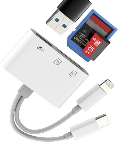 Lettore Schede SD Adattatore USB C Lightning a USB OTG 3.0(3 in 2) Card Reader Micro SD per iPhone 16 15 14 per Apple tipo C TF Camera Foto Memoria per iPad MacBook compatibile per Samsung S25 Android