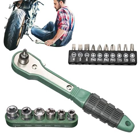 Genérico Juego De Destornillador De Carraca, Trinquete Portabrocas de 17 Piezas, Empuñadura Antideslizante Bidireccional Para Moto HVAC Reparación Industrial Electrodomésticos