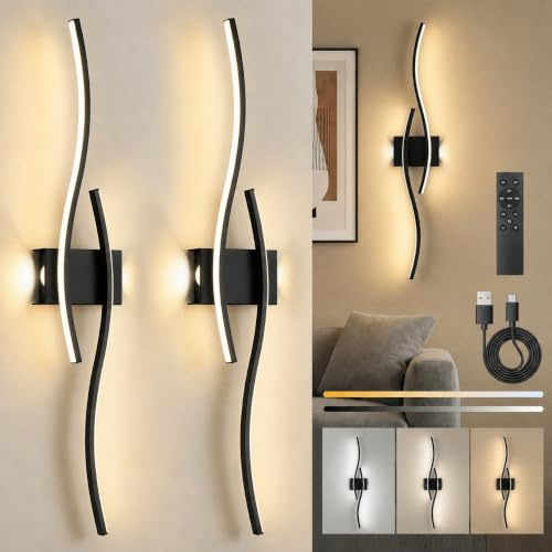 100cm Rechargeable Wall Lights Indoor 2 Pack, Wireless Sconces Living Room