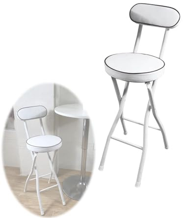 Sgabello Da Bar Pieghevole Da 60cm, Sgabello Pieghevole Alto 75cm Sgabello Da Bar Rotondo con Schienale, Sgabelli Imbottiti Da Banco Per Esterno Giardino Interno Campeggio Pesca(White,75cm/29.5inch)