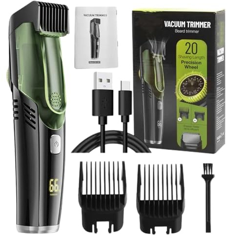 Cortacésped de barba al vacío para hombre - Cortabarba impermeable con 2 | peines | Afeitadora portátil, recargable para bigote, favoritos y facial | Afeitadora de barba al vacío para hombres