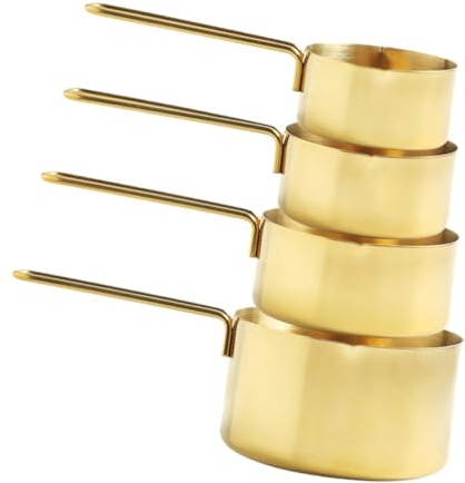 Healifty 4 pièces Set Cuillères à Mesurer Acier Inoxydable Doré Ustensiles de Cuisine Robustes pour Thé Café et Sucre Manches Longs Rangement Facile pour Usage Domestique
