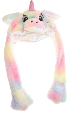 ZUNOXAZ Plüsch Hasenohren Mütze mit Beweglichen Ohren Lustiger Tierhut für Bunte Einhorn Partyhaube Weicher Winterhut
