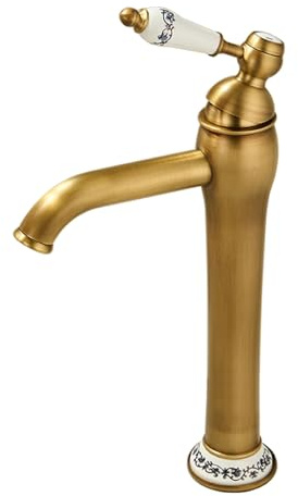 TYMYW Grifo Baño Lavabo Alto Con Mango de Cerámica Grifo Monomando Lavabo Mezclador Un Solo Orificio,Antiguo