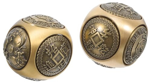 Chinesische Baoding Kugeln 36mm Messing Handtrainingskugeln | Sechseitige Reliefstruktur, Goldfarbener Farbton, 2 Stück Pack, für Business Anlässe und Heimdeko
