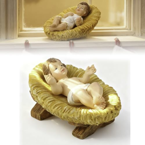 Jesus Figur In Der Krippe, Jesuskind In Der Krippe Strohbett Skulptur Ornamente, Krippenfiguren Szene Aus Kunstharz, Christliche Jesusstatue, Weihnachts Krippenzubehör Dekoration, Für Fensterbank