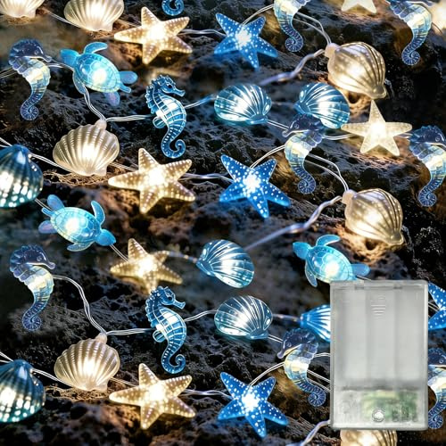 KATELUO Luci a LED a Tema Vita Marina, 3M 30LED Catena Luminosa Animali Marini, Ghirlanda di Luci Oceaniche, Luci Decorative per Interni ed Esterni Marini per Partito Camera da Letto Matrimonio (A)