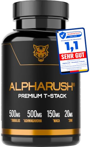 Alpharush® | Premium T-Stack | Männer Komplex | Hochdosiert mit Maca, Tribulus Terrestris, Ashwagandha | Maca Kapseln Männer | Alternative zu Tongkat Ali | 120 Men Kapseln