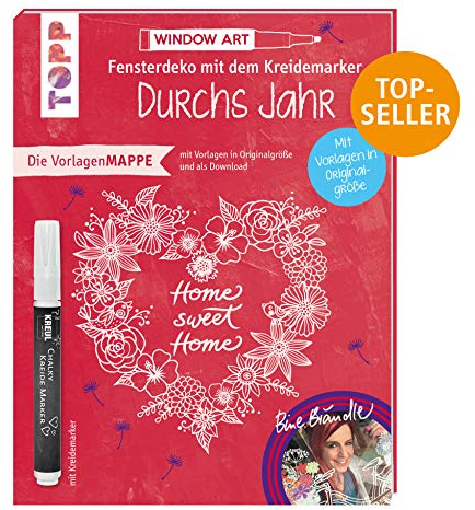 Vorlagenmappe Fensterdeko mit dem Kreidemarker - Durchs Jahr mit Bine Brändle. Inkl. Original Kreidemarker von Kreul: 7 Vorlagenbögen mit Motiven in ... Motive als Download (Vorlagenmappen)