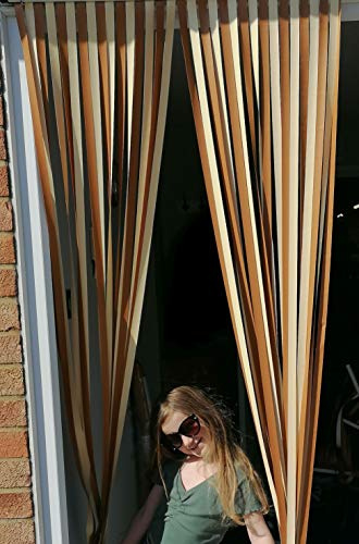 Holland Plastics Original Brand Robust Window Screen, Fly Screen, Strip Screen, Door Panel, Old Gold and Cream, 80 cm Wide, Complete with Self-Adhesive Hooks for UPVC Plastic Frames