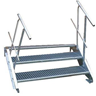 3 Stufen Stahltreppe mit beidseitigem Geländer/Breite 60cm Geschosshöhe 40-60cm / Robuste Außentreppe/Wangentreppe/Stabile Industrietreppe für den Außenbereich/Inklusive Zubehör