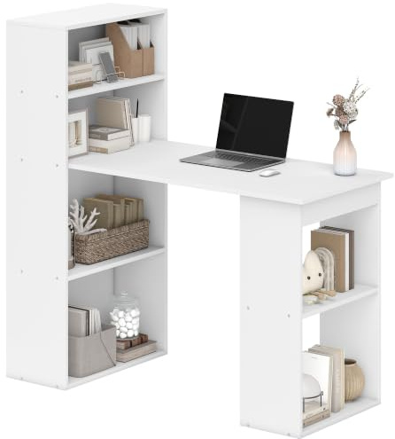 HOMCOM Schreibtisch mit Regal Computertisch 120 x 55 x 120 cm Weiß | Küchentisch, Arbeitstisch, Laptoptisch, Büroregal