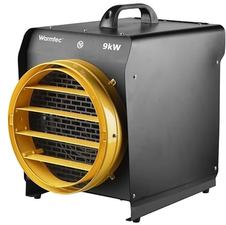 WARMTEC Heizlüfter mit Thermostat 9000W - Bauheizer 400V Starkstrom für Baustelle, Garage oder Halle - Heizgebläse mit IPX4 Schutz und Überhitzungsschutz - Elektroheizer mit Stahlgehäuse