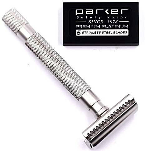 Parker's Semi Slant Rasierhobel und 5 Parker Premium Double Edge Rasierklingen – Satin Chrome